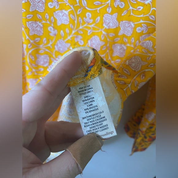 Soft Surroundings | Medium Linen Blend Yellow Floral 3/4 length top - Picture 3 of 6